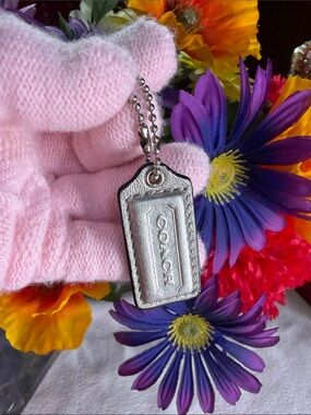 Coach Silver Leather bag tag